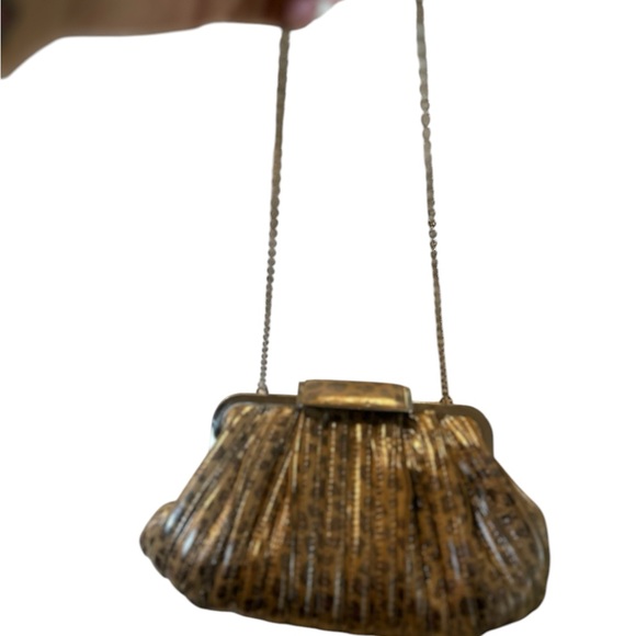 Annabel Ingall Bronzed Animal Print Evening Bag with Chain